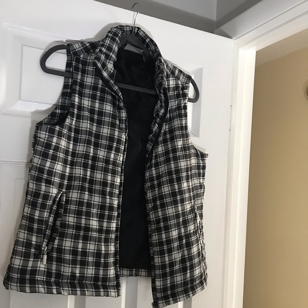 Black and white plaid vest